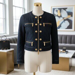 Michael Kors Quilted Denim Jacket with Gold Accents – Size XS